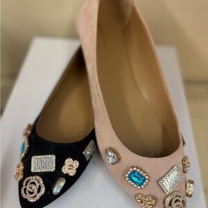 BAMBOO Black and Pink Embellished Flats